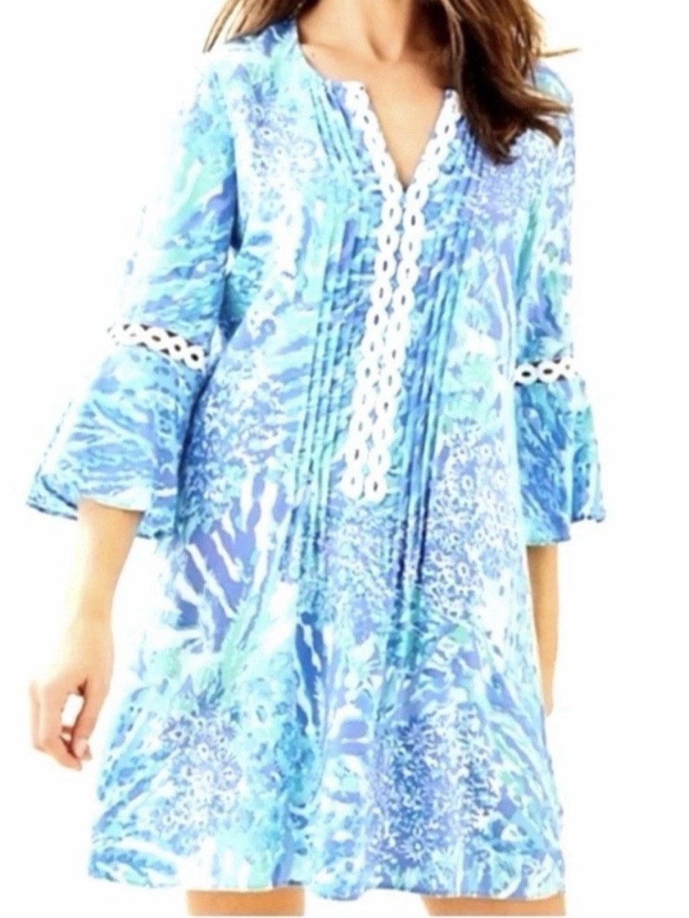 Lilly Pulitzer Hollie Tunic Dress l large sundress Blue Haven Hey Hey Soleil